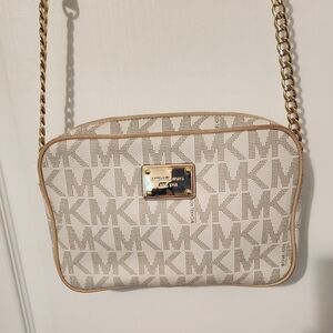 Michael Kors White and Tan Crossbody Bag